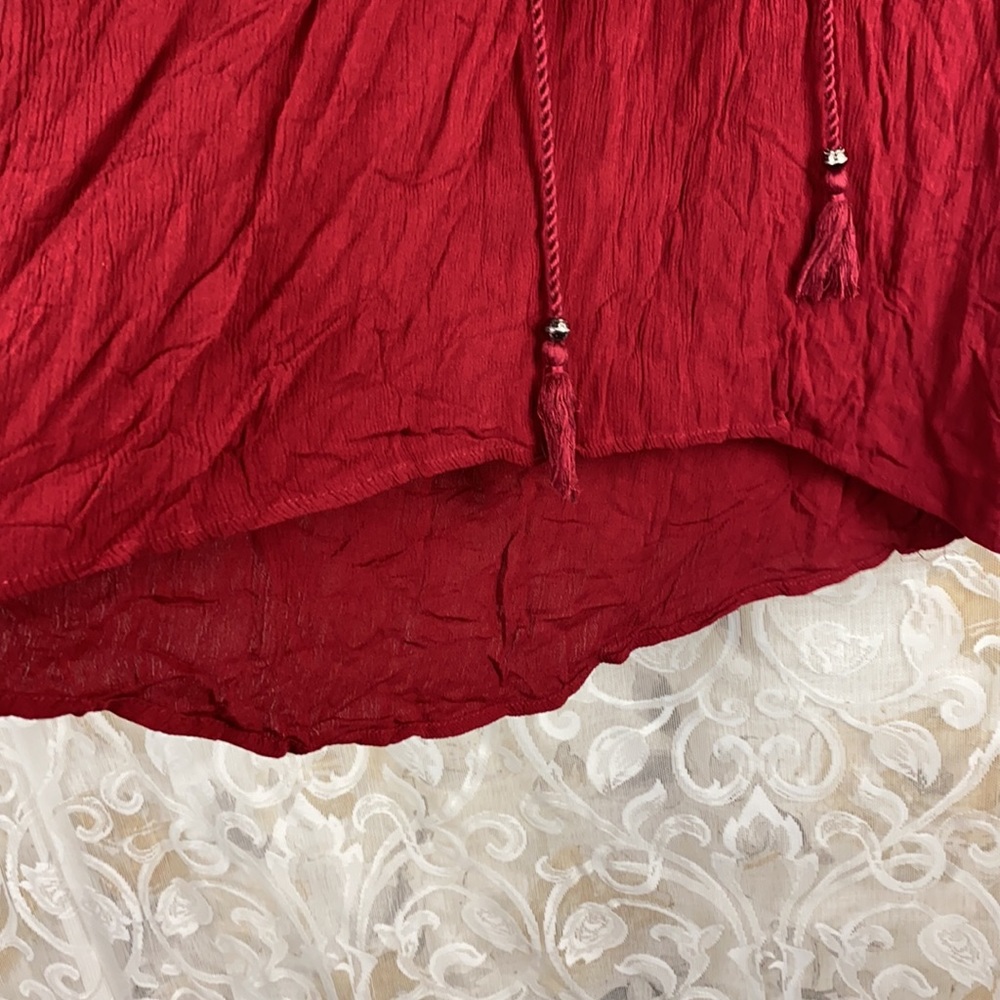 Artesia Boho Chic Peasant Blouse Red Lace trim lace up long sleeve shirt Medium - Picture 8 of 13